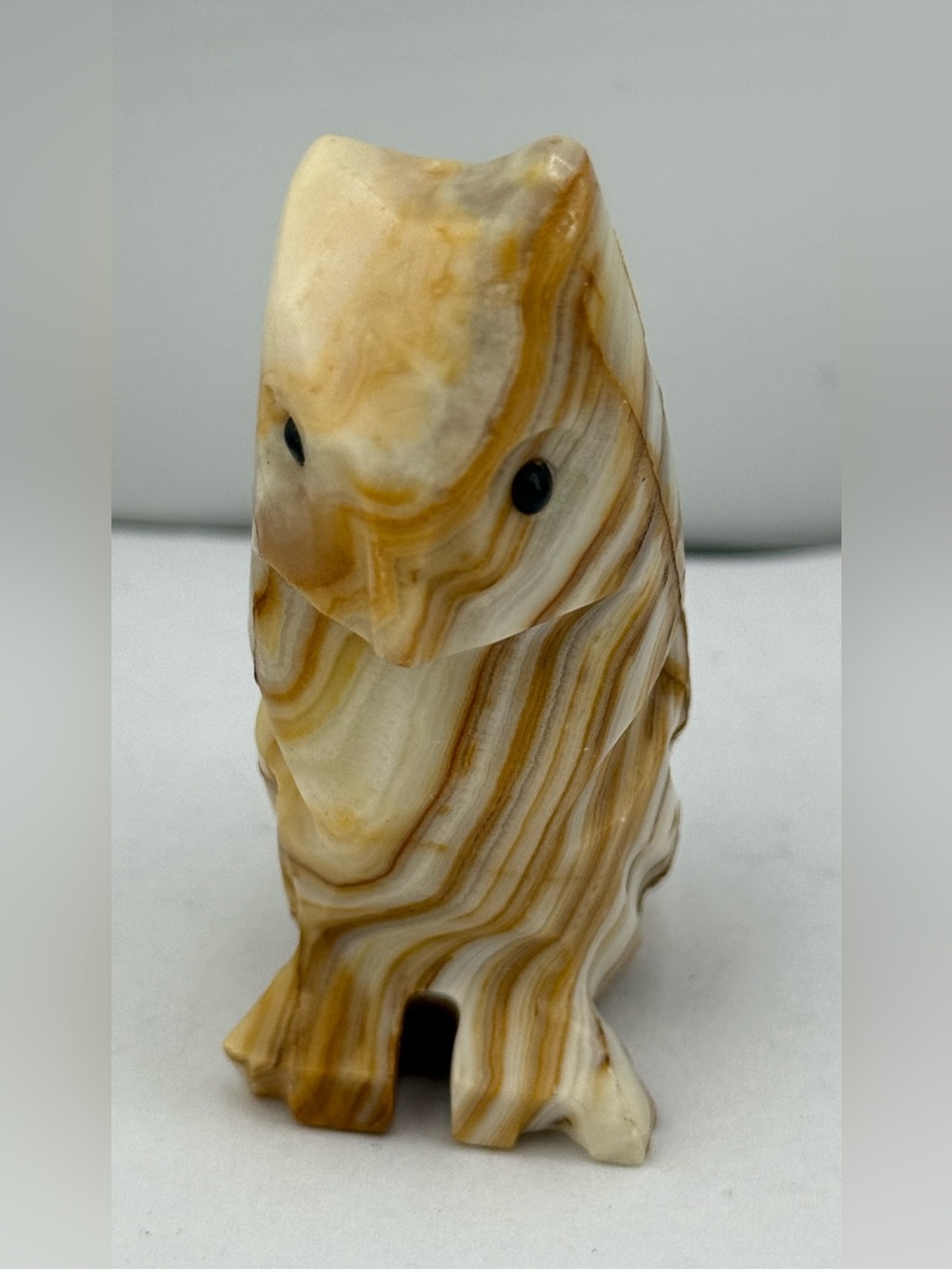 Vintage, hand-carved stone owl figurine
